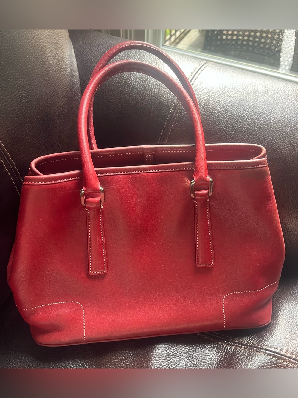 Vintage Coach Red Leather Tote Bag